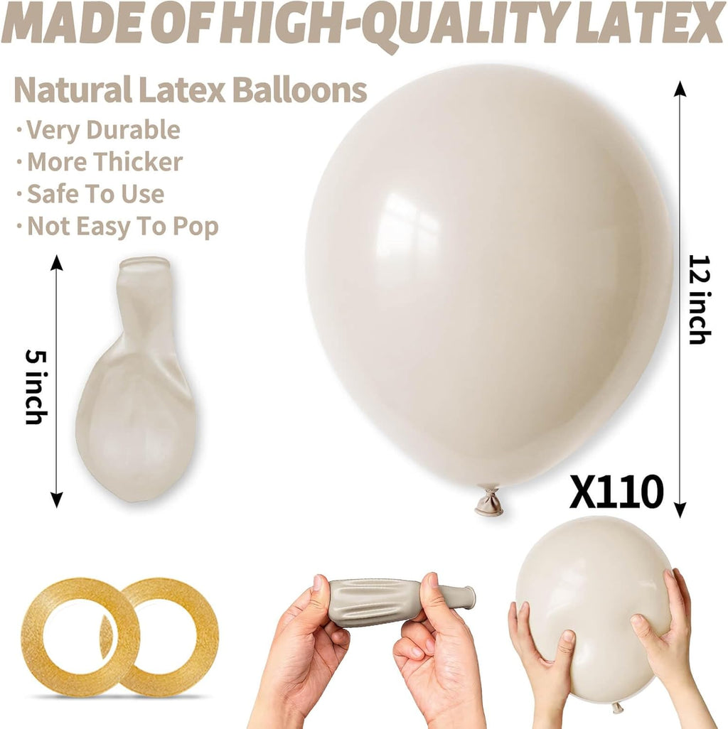 Skiennix 12-Inch Sand White Latex Balloons - 110 Pack for Birthday Parties, Baby Showers & Weddings