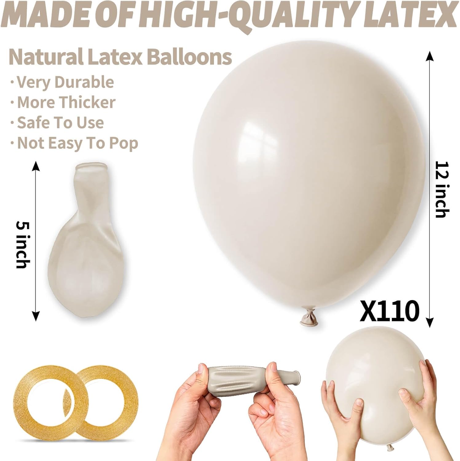 Skiennix 12-Inch Sand White Latex Balloons - 110 Pack for Birthday Parties, Baby Showers & Weddings