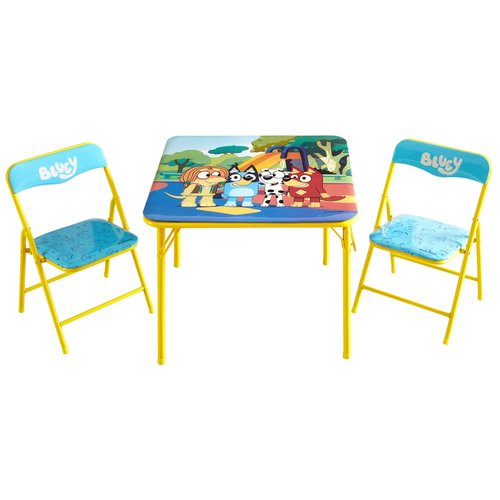 Bluey Kids Table and Chair Set, 3 Piece Folding Activity Set with Square Table & 2 Chairs,Furniture for Playroom, Crafting, Ages 3+