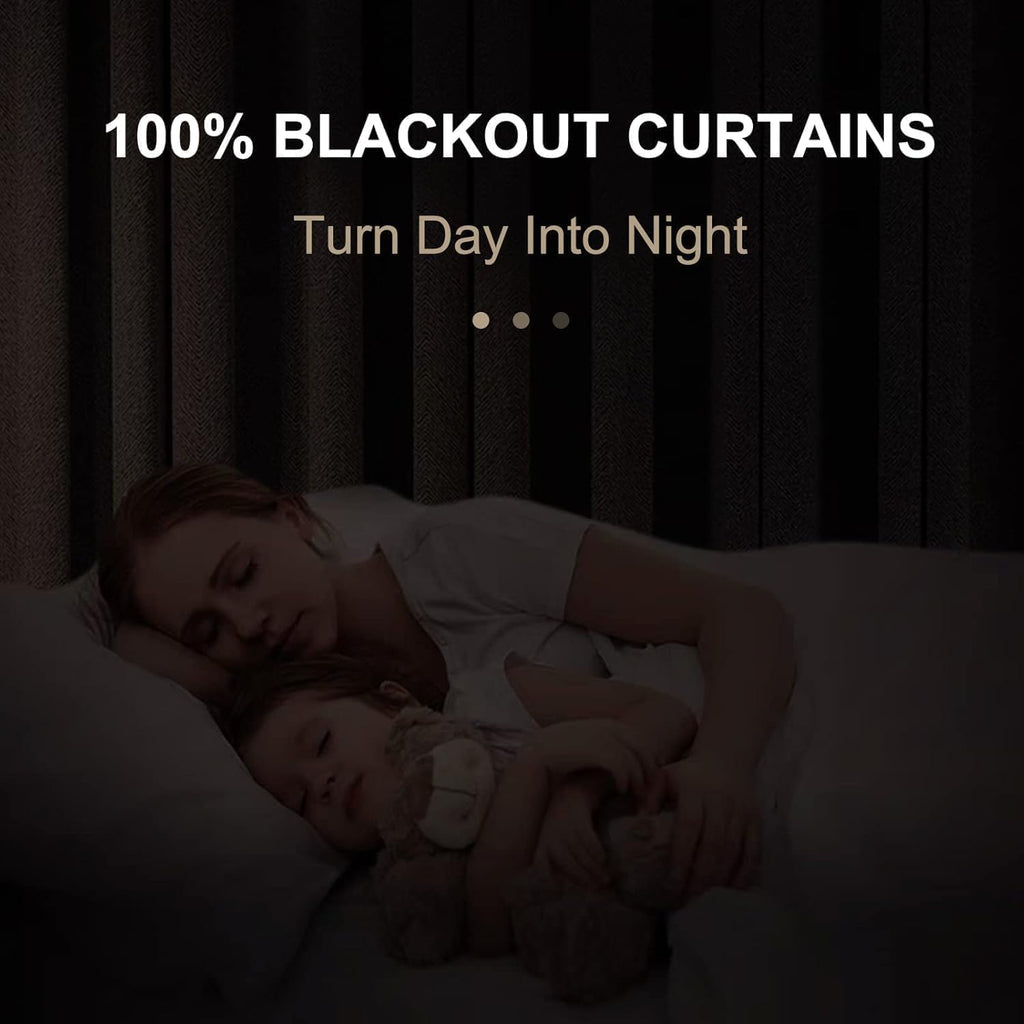 Skiennix 100% Blackout Curtains - Thermal Insulated Faux Linen | 84" Length, 2 Panels, Butter Cream