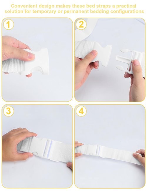 HAEZU 33 Feet Adjustable Mattress Straps Converter for Twin to King Bed,Twin Beds Connector to Make a King,Long Bed Mattress Connector with Buckle for Two Twins (White)