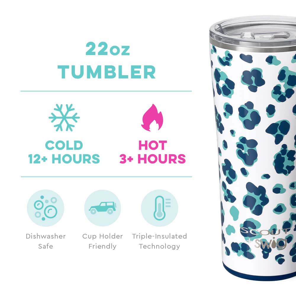 Swig Life 22oz Insulated Tumbler, Travel Coffee Tumbler with Lid, Cup Holder Friendly Travel Coffee Mug, Stainless Steel (Cool Cat)