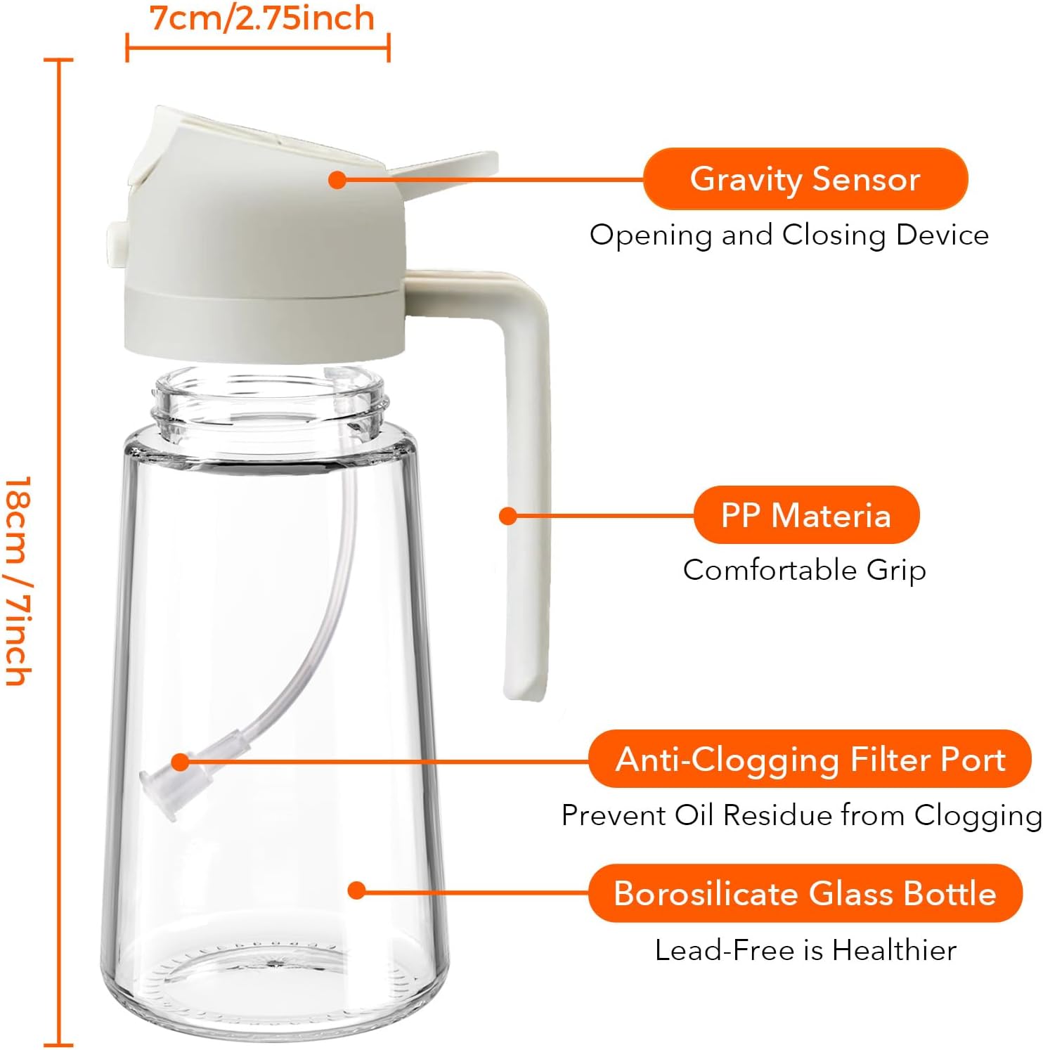 YARRAMATE Glass Olive Oil Sprayer - 16oz Food Grade Premium Dispenser for Cooking & BBQ (Creamy White)