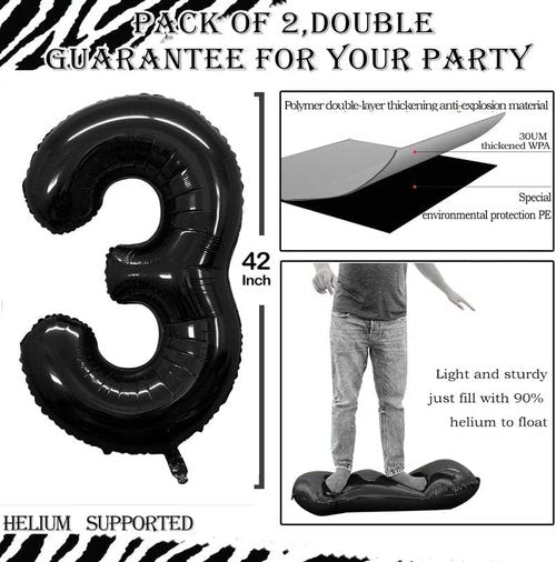 GOER Black Foil Number 3 Balloons - Giant 3rd Birthday Party Decorations | 42", 32", 16" Sizes (3 pcs)