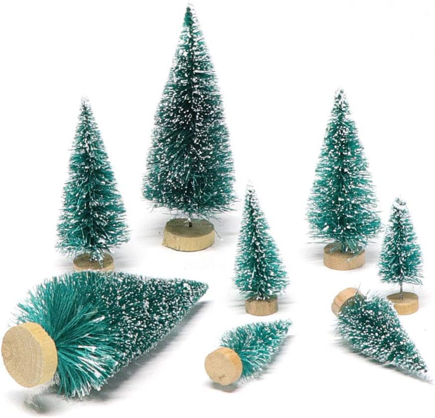 Skiennix Mini Bottle Brush Christmas Trees - 24 Pack with Wood Base | Artificial Winter Decor (Blue-Green)