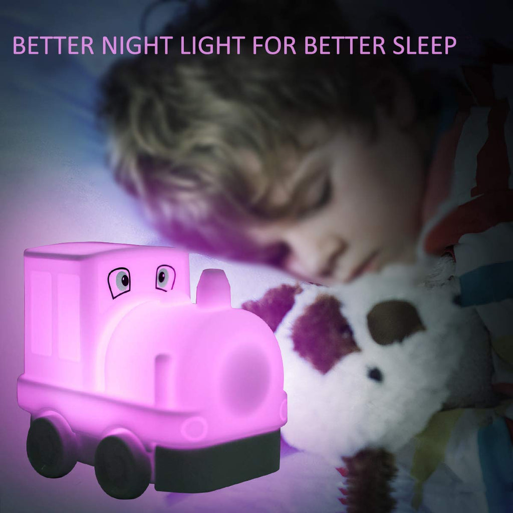 Tianhaixing Night Light Kids with Cute Train Design Children's Room LED Bedside Lamp with Changeable RGB Colors Rechargeable Night Light Compatible with Touch Control & Remote Control - Train