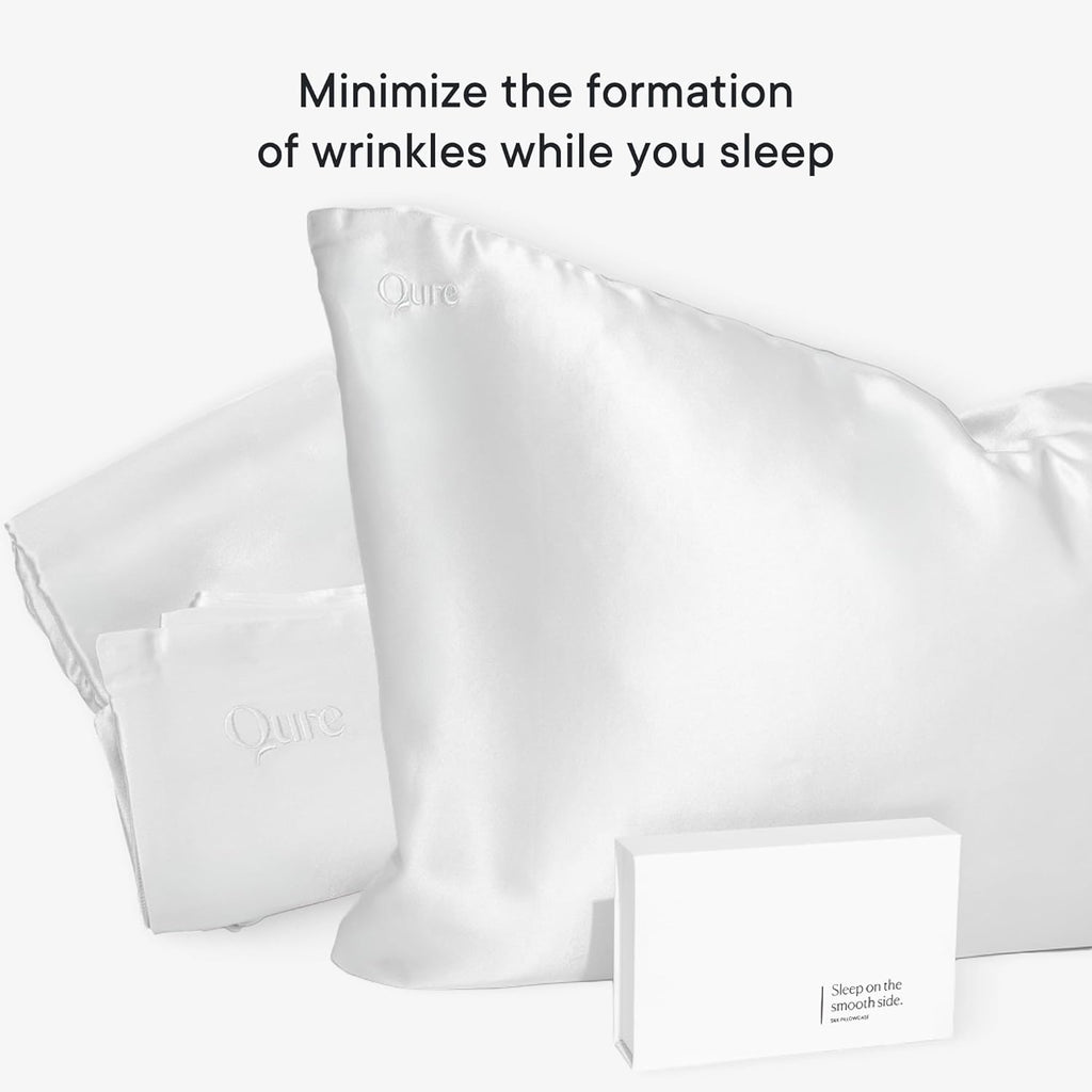 Qure Mulberry Silk Pillowcase - Anti-Acne Cooling Sleep Cover | Real Natural Silk, Standard Size
