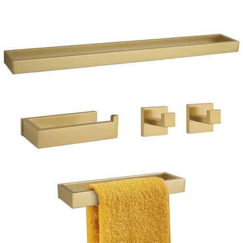 TNOMS Brushed Gold 5-Pieces Bathroom Hardware Set Towel Bar Set,Stainless Steel Bathroom Hardware 23.6 Inch Towel Bar Towel Holder Set Wall-Mounted