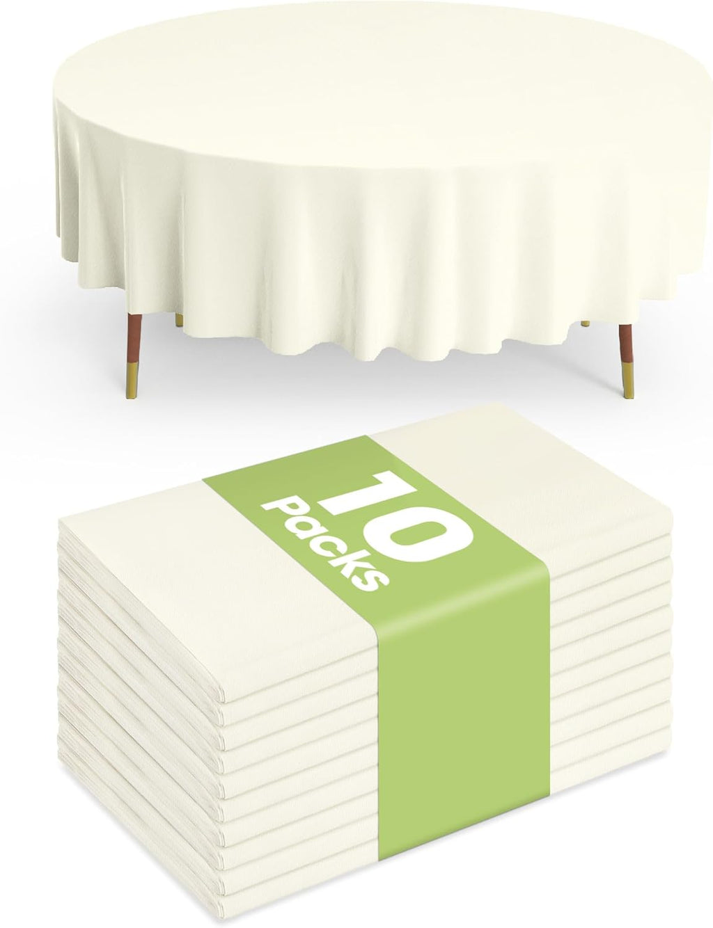 Pureegg Disposable Plastic Table Cloths - 84'' Round, Sturdy & Leakproof, Beige | 10 Pack for Parties & Weddings