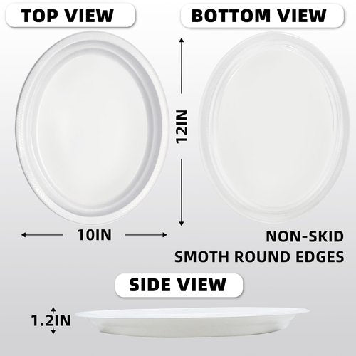 BONSINY 50 Count Disposable Plates - White Plastic Plates for Birthday Picnic BBQ Easter Spring Day (10" x 12")