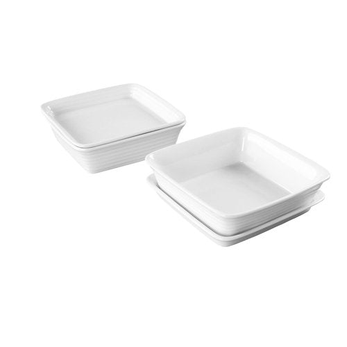 jinsongdafa Casserole Dish 32 Ounces Square Bakeware Set with Lids, Set of 2, Chip and Crack Resistant Ceramic Casserole Dish, Microwave, Dishwasher, Oven, Freezer and Fridge Safe (White, 9 Inch)