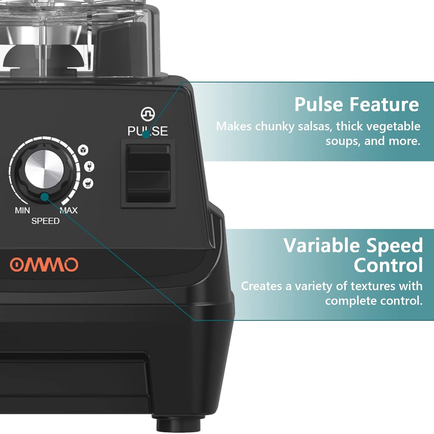 OMMO Blender 1800W - Professional High-Speed Countertop Blender with 60oz BPA-Free Jar for Smoothies & Shakes