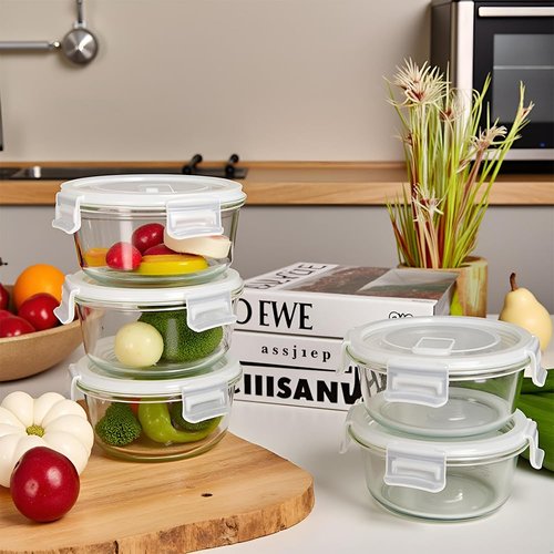 R.repad yay Small Round Glass Food Storage Containers With Lids, 1.5 Cup Round Meal Prep Bowls With Lids BPA-Free, Airtight Small Glass Food Containers for Microwave, Dishwasher, Freezer Safe-（4 pack）