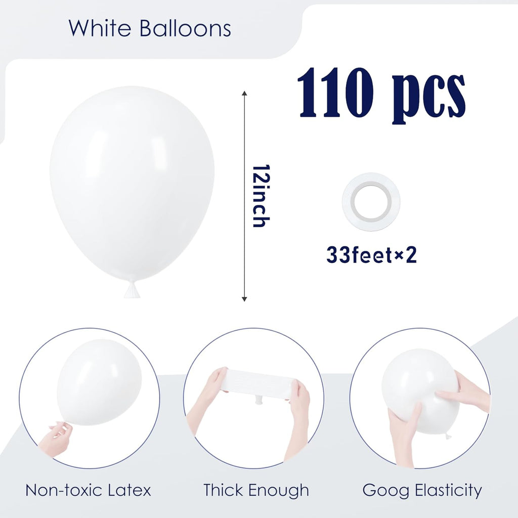 Voircoloria 110pcs Matte White Balloons - 12 Inch Latex Party Balloons for Weddings & Celebrations
