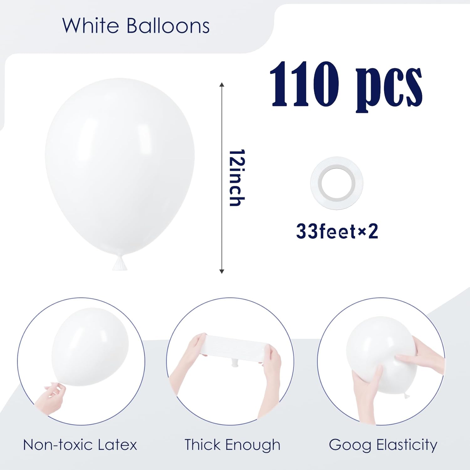 Voircoloria 110pcs Matte White Balloons - 12 Inch Latex Party Balloons for Weddings & Celebrations