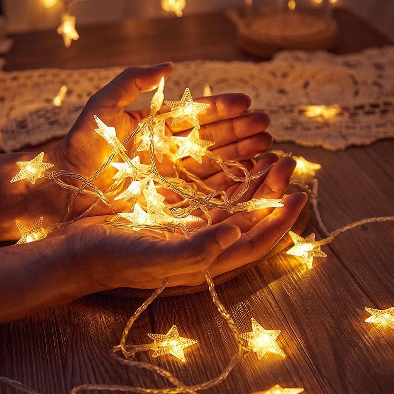 WFGGEH Star Fairy String Lights - 10ft Warm White LED Lights for Birthday & Christmas Decor