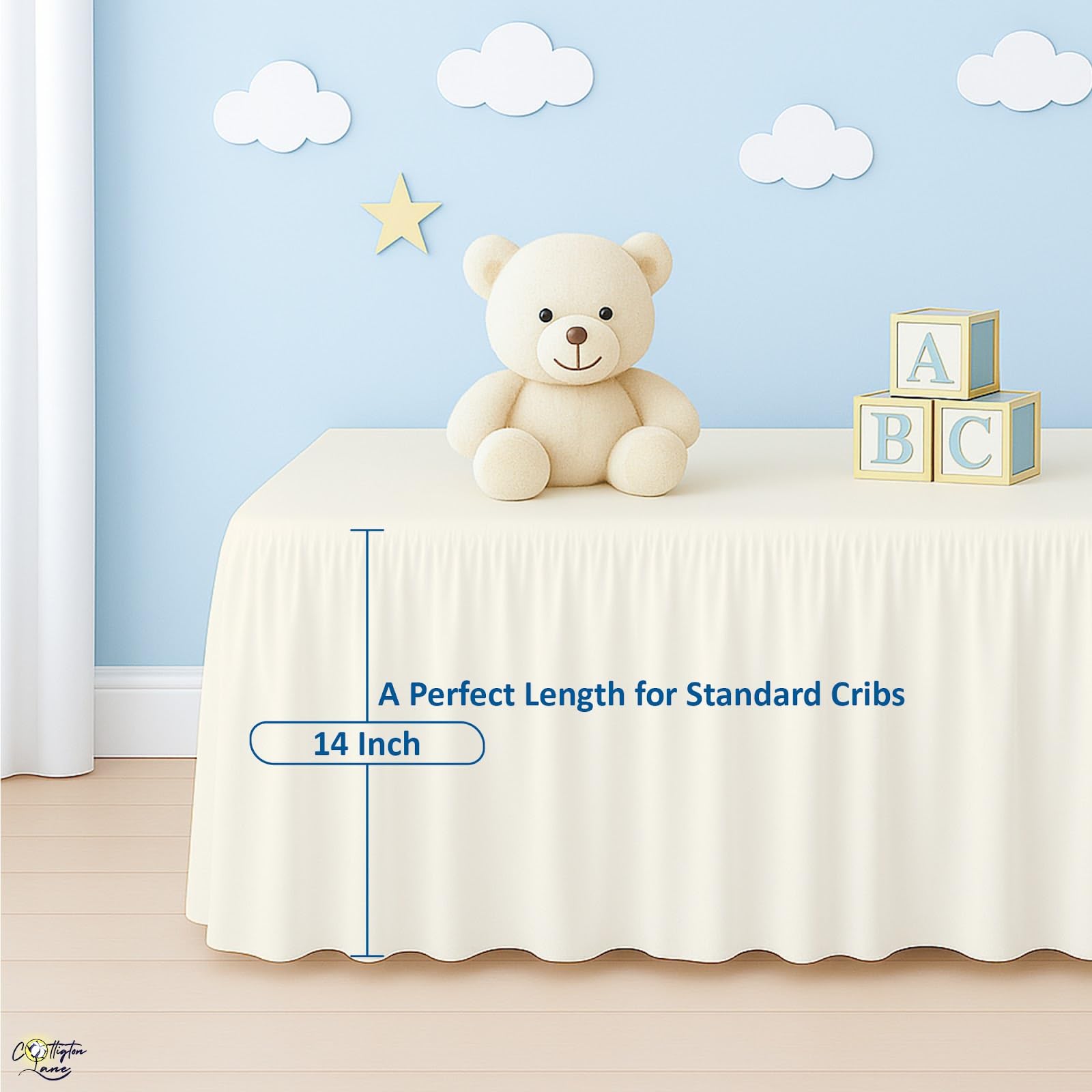 Cottington Lane Ivory Crib Skirt Dust Ruffle, Soft & Durable Nursery Crib Toddler Bedding Skirt for Baby Girls or Boys, Fits Standard Cribs 28" x 52" with 14" Drop, Classic Ruffled Design