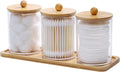 Tbestmax Cotton Swab Holder Set - Clear Apothecary Jar with Wood Lids | 10 Oz Bathroom Storage Containers (3 Pack)