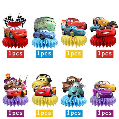 8Pcs Cars Table Centerpiece Birthday Party Supplies Double Side Table Decorations for Cars Themed Party Decorations
