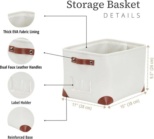 DECOMOMO White Storage Bins - Large Fabric Baskets for Shelf & Linen Closet Organization | 3 Pack with Label Holders