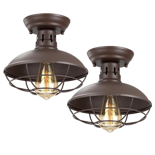 FRIDEKO HOME 2 Pack Farmhouse Flush Mount Ceiling Light Industrial Ceiling Light Fixture Rustic Copper Metal Cage Flush Mount Ceiling Light E26 Base for Hallway Foyer Kitchen Porch