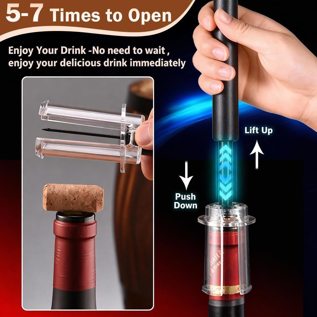 Wine Opener, NUCOKRS Effortlessly Air Pressure Corkscrew, Opens Bottles in 3-7 Pumps, No Electricity, Easy to Use, Gift for Wine Lovers