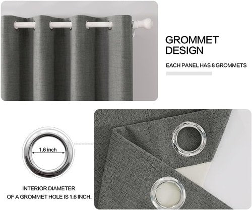 MIULEE Dark Grey Linen Texture Curtains - 2 Pack, 52x108 Inch, Blackout Grommet Design for All Seasons