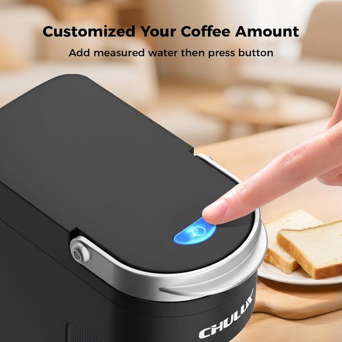 CHULUX Slim Single Serve Coffee Maker - Compact K Cup Pod Machine for Dorm, RV, Office & Travel - Matte Black