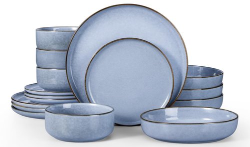 Herogo Stoneware Dinnerware Sets with Salad Bowls, Dinner Plates and Bowls Sets for 4, 16 Piece Dishware Place Setting for Kitchen, Chip & Scratch Resistant Dishware, Haze Blue