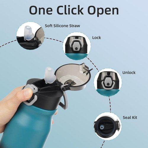 BJPKPK Insulated Water Bottle - 25oz Stainless Steel Flask with Straw, Leak-Proof Lid & Carry Handle | Indigo Black