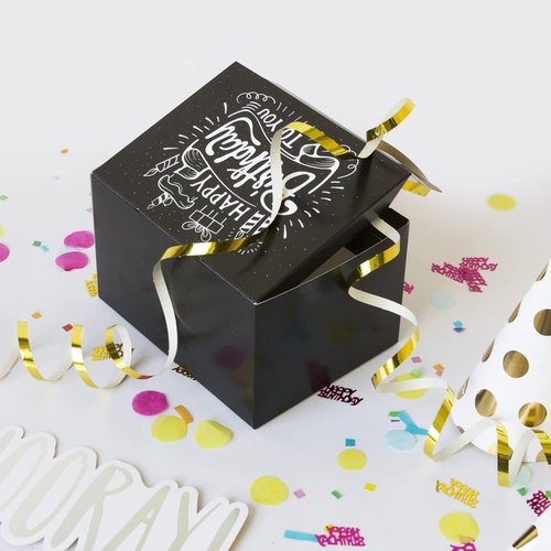 FETTIPOP Exploding Confetti Gift Box - Premium Black Surprise for Happy Birthday | 7.2x5.5x4.3 in.