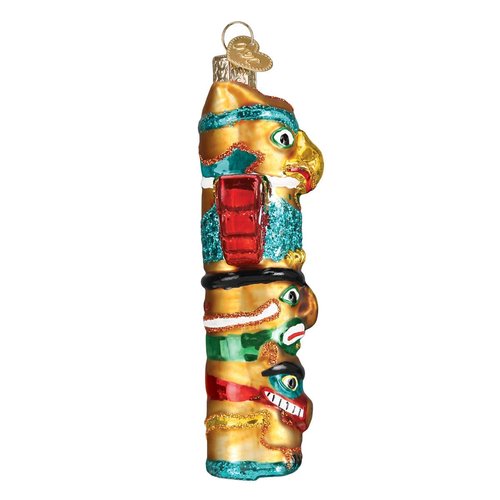 Old World Christmas Totem Pole Ornament, Multi Glass Blown Ornament for Christmas Tree, Handcrafted Holiday Decoration, Native American Collection