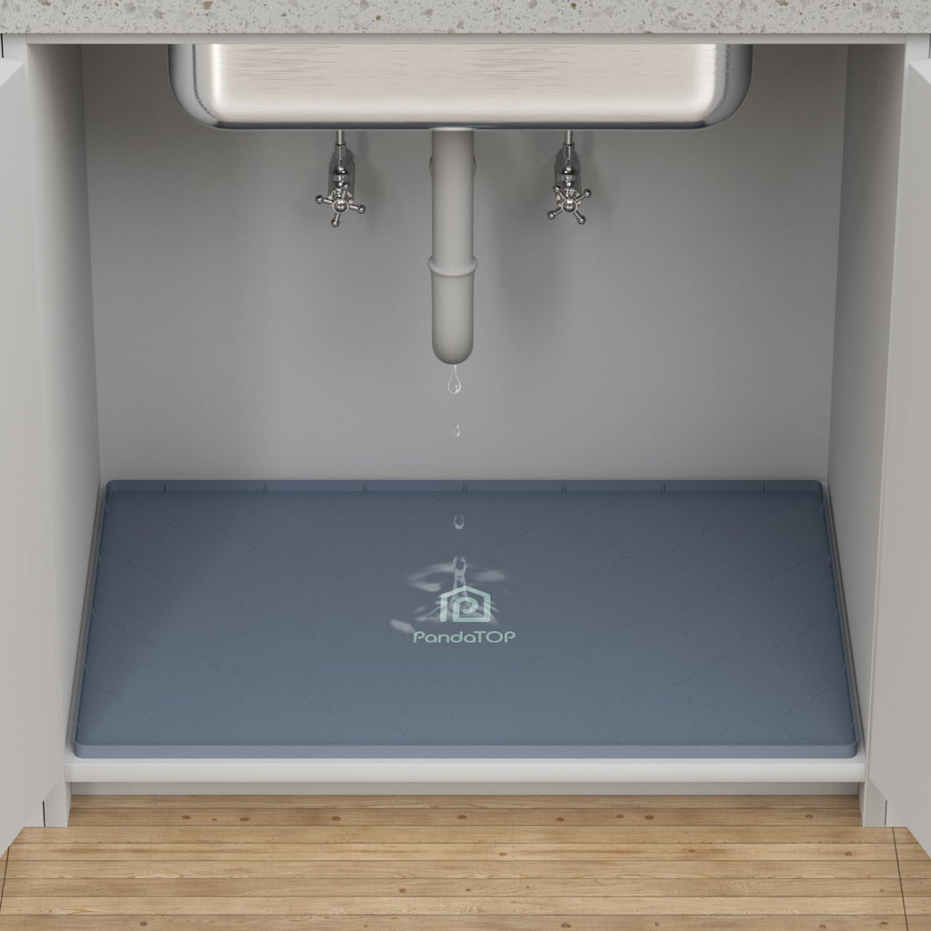Under Sink Mat, 31" x 22" Silicone Kitchen Cabinet Tray, Waterproof & Flexible Under Sink Liner for Kitchen Bathroom and Laundry Room(Gray)
