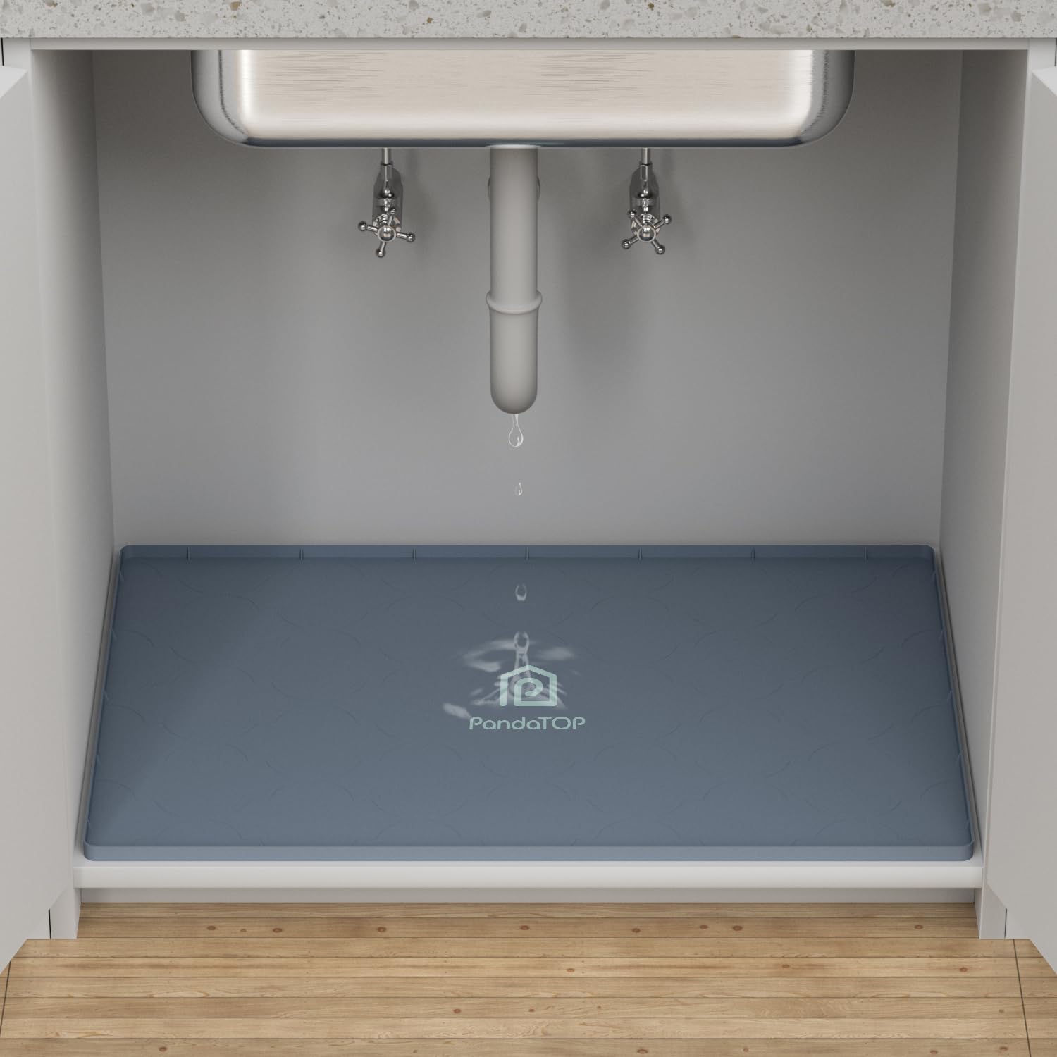 Under Sink Mat, 31" x 22" Silicone Kitchen Cabinet Tray, Waterproof & Flexible Under Sink Liner for Kitchen Bathroom and Laundry Room(Gray)