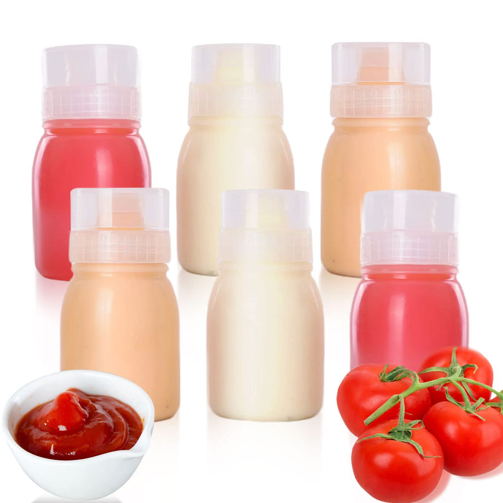 RAMFIYN Condiment Porous Squeeze Bottles, Small Salad Dressing & Sauce Container, Multi-nozzle Bottle - 6 pcs, 6oz, 5 nozzles