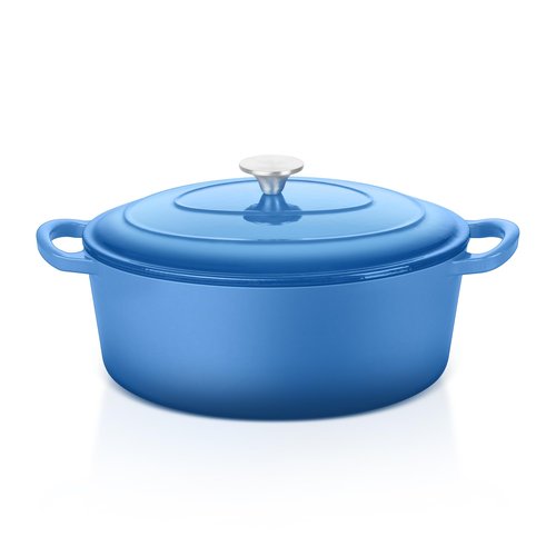 E-far 5QT Oval Dutch Oven Pot with Lid, Enameled Cast Iron Dutch Oven with Dual Handles for Sourdough Bread Baking Cooking, Nonstick Enamel Coated Cookware(Blue), Non-Toxic & Easy Clean
