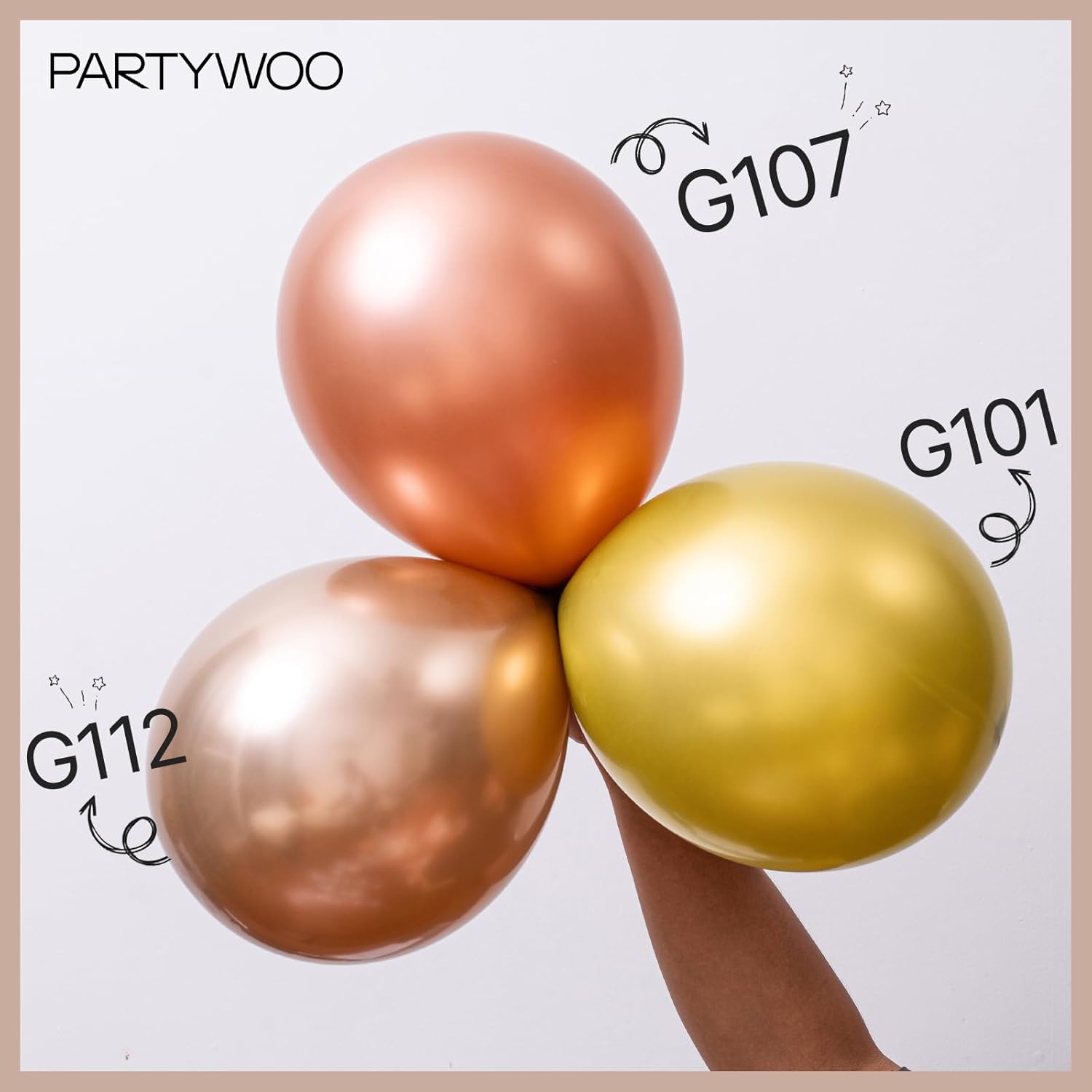 PartyWoo Metallic Rose Gold Balloons - 140pcs Chrome Champagne Gold Set | Various Sizes for Birthday & Anniversary Decor