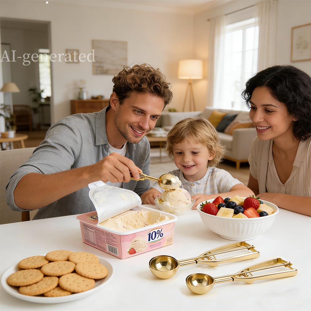 ZYHUI Gold Ice Cream Scoop 304 Stainless Steel Cookie Scoops for Baking Melon Baller with Trigger 3 Sizes (Gold, M)