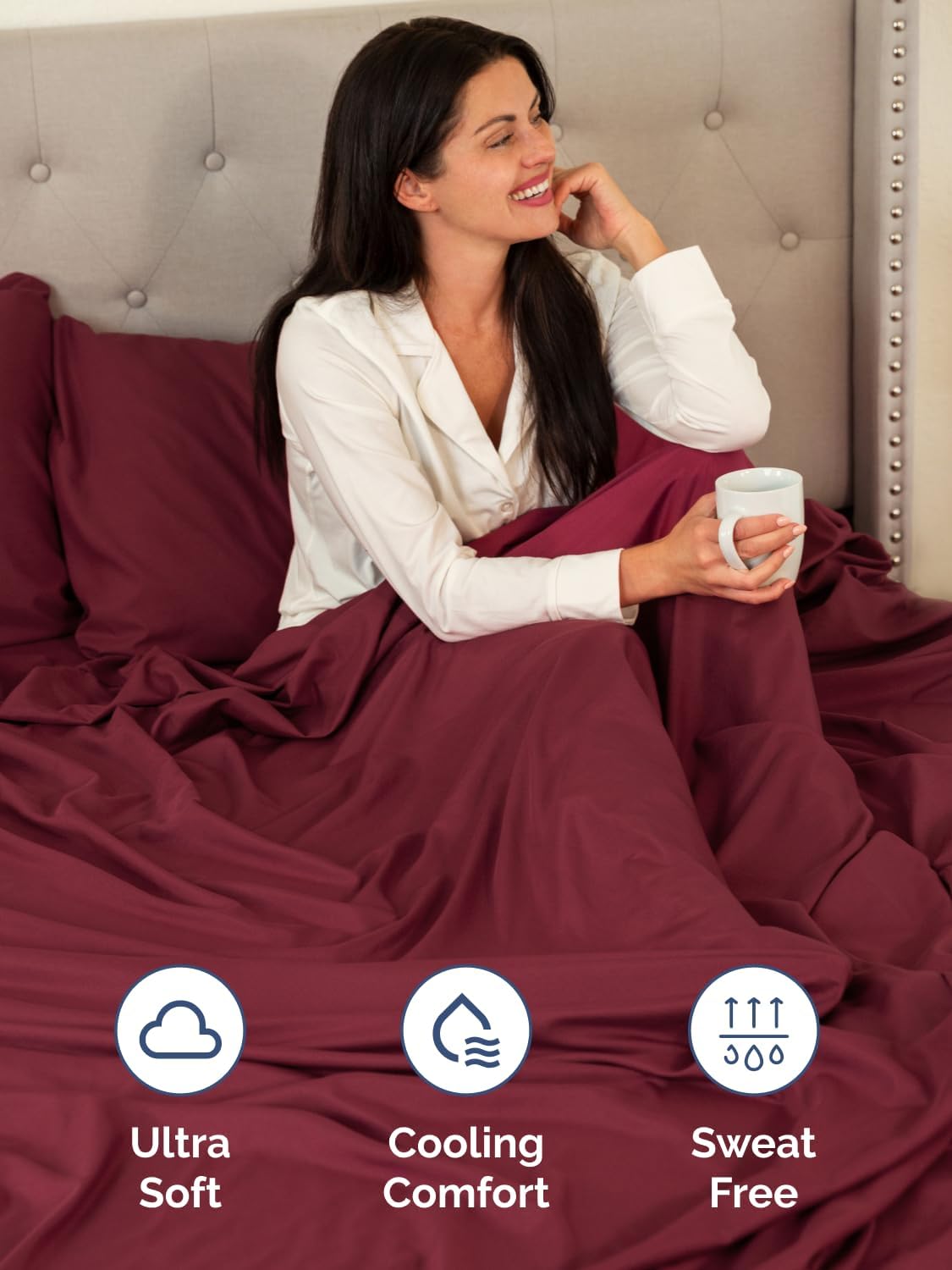 Skiennix Extra Deep Full Sheet Set - 6-Piece Breathable Cooling Bedding - Soft, Wrinkle-Free Comfort - Burgundy
