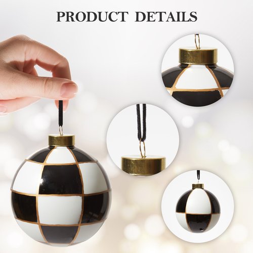 WDS WONDROUS Christmas Ornaments Black and White, Set of 4 Xmas Ball Shatterproof, Checkered Dot Hanging Ball for Christmas Tree Party Holiday Decoration Supplies