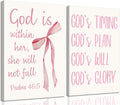 Coquette Pink Bow Canvas Wall Art - Inspirational Bible Verses for Girls' Room Decor | 12"x16" Framed Print