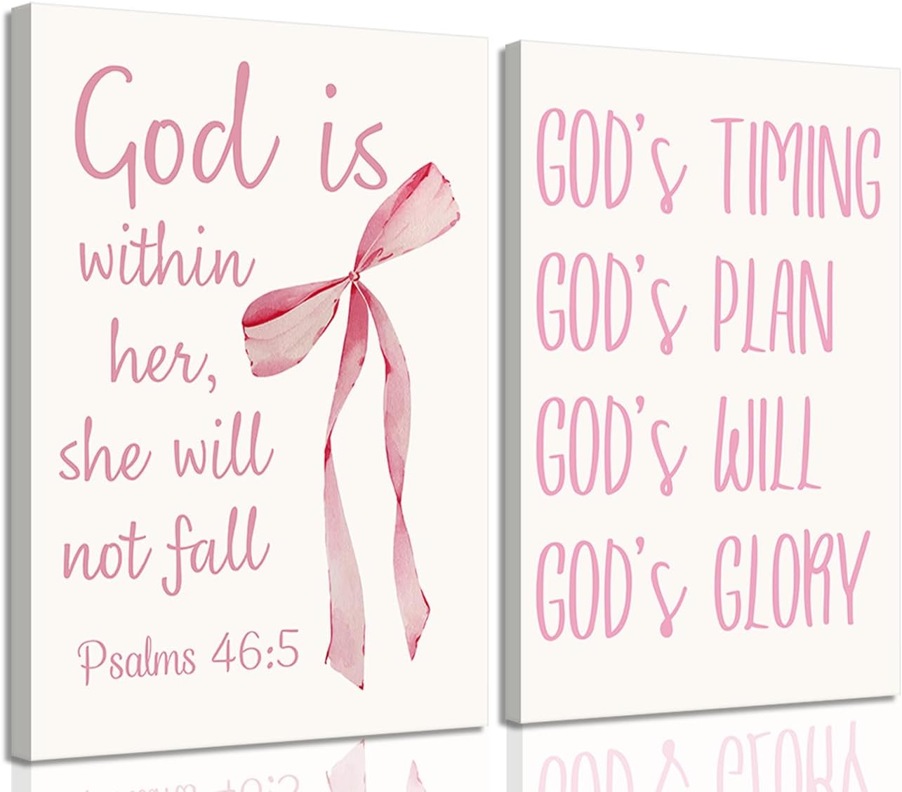 Coquette Pink Bow Canvas Wall Art - Inspirational Bible Verses for Girls' Room Decor | 12"x16" Framed Print