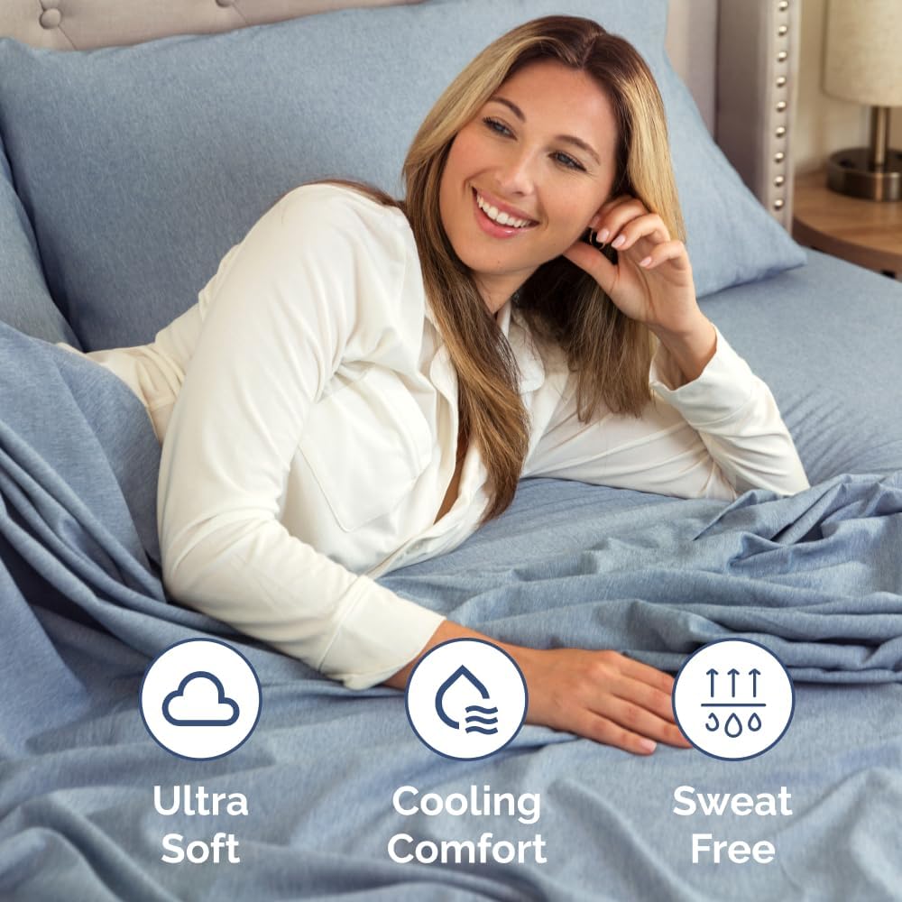 RV Short Queen Sheet Set - 4-Piece Soft, Breathable & Cooling Bedding | Fits 8” to 12” Mattresses - Heathered Blue