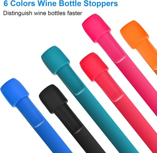 6 Pack Silicone Wine Stopper, Wine Stoppers for Wine Bottles, Wine Seal Stopper Can Be Reused to Keep Wine Fresh, by Brusoon (Multicolor)