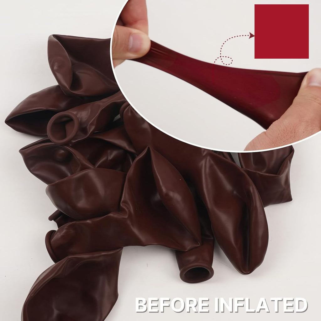 PartyWoo Burgundy Balloons - 140-Piece Dark Chestnut Red Balloon Arch Kit for Celebrations | 5-18 Inch Sizes