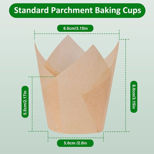 Caperci Natural Tulip Cupcake Liners - 150 Unbleached Parchment Paper Baking Cups for Parties & Events