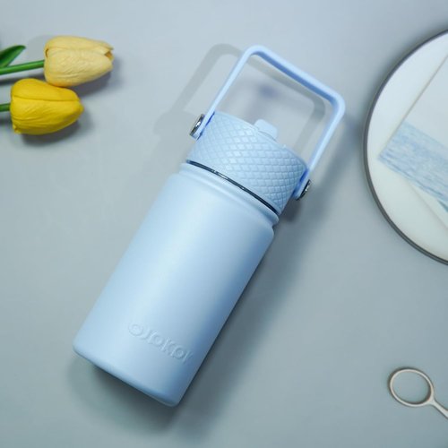 BJPKPK Insulated Water Bottle - 15oz Stainless Steel Thermo with Straw Lid | Cute & Leak-Proof Light Blue