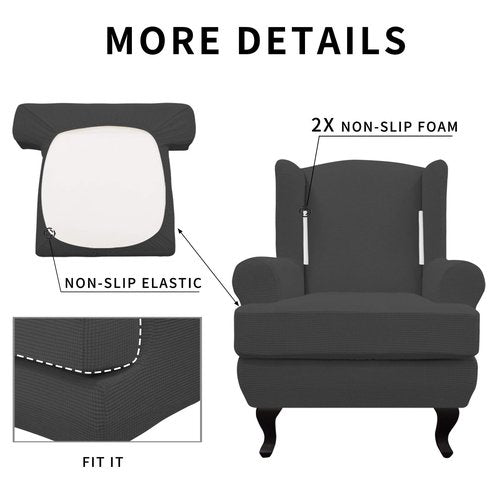 Easy-Going Stretch Wingback Chair Sofa Slipcover 2-Piece Sofa Cover Furniture Protector Couch Soft with Elastic Bottom, Spandex Jacquard Fabric Small Checks, Dark Gray