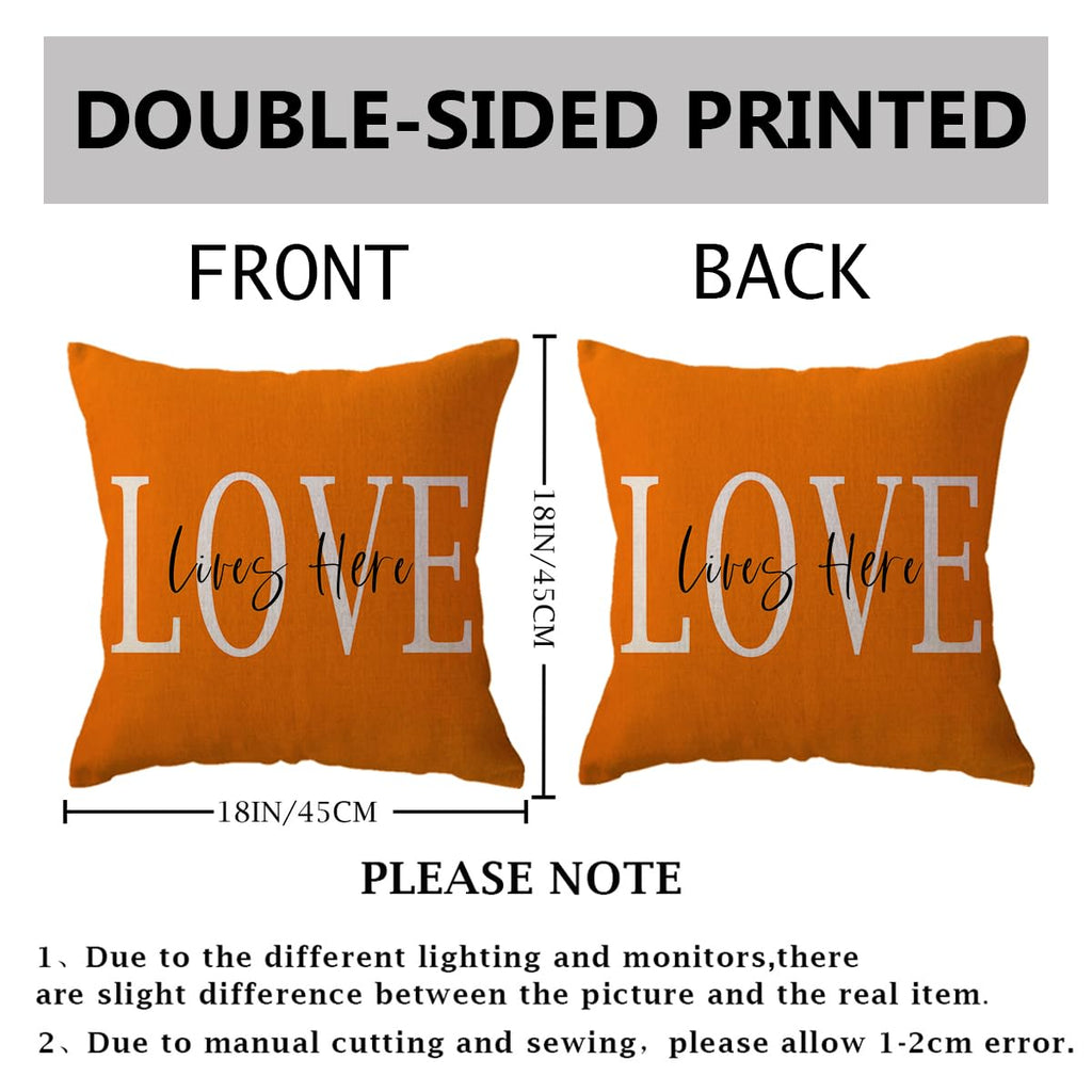 Bless Our Home Throw Pillow Covers 18x18 Double-sided Printed Farmhouse Geometric Dahlia Floral Pillowcases Modern Decorative Cushion Covers 4Pack for Porch Couch Sofa Decor (Orange)