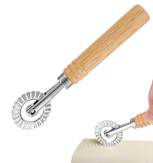 Fluted Pastry Cutter, Pasta Cutter Wheel 6.3 Inch Stainless Steel with Ergonomic Oak Handle for Pasta, Dumplings & Noodles, 360° Effortless Cutting